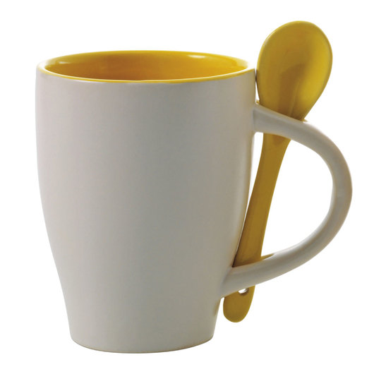 Coffee Mugs with Spoons White Yellow